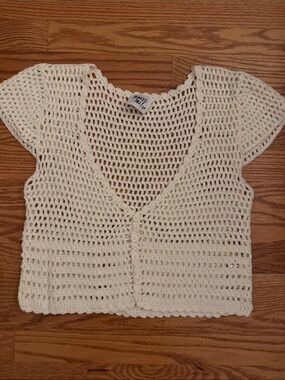 Princess Polly Cream Crochet Button-Front Crop Top